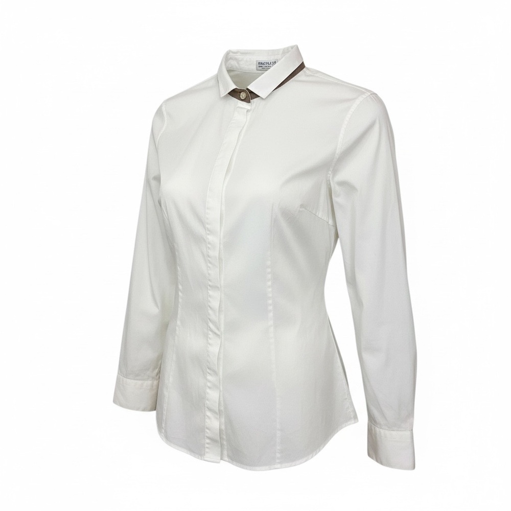 BRUNELLO CUCINELLI monili-Trim Cashmere Collar Cotton Poplin Blouse
